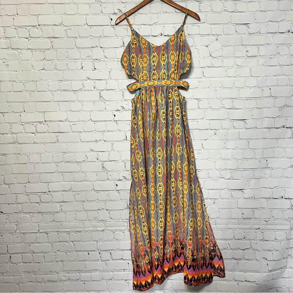 Gianni Bini Tribal Cut-Out Maxi Boho Strappy Dress Size Medium